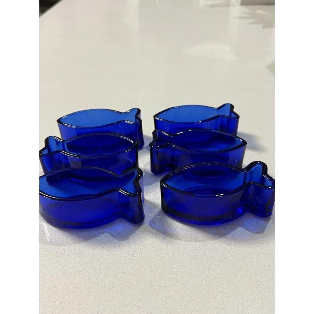 Vtg Pier 1 Cobalt Blue Fish Shape Dishes Candle‎ Holders 1.5